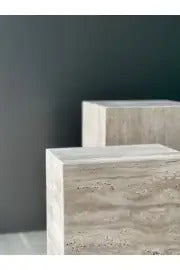 Weincut - Traverten Dekoratif İkili Modern Yan Sehpa