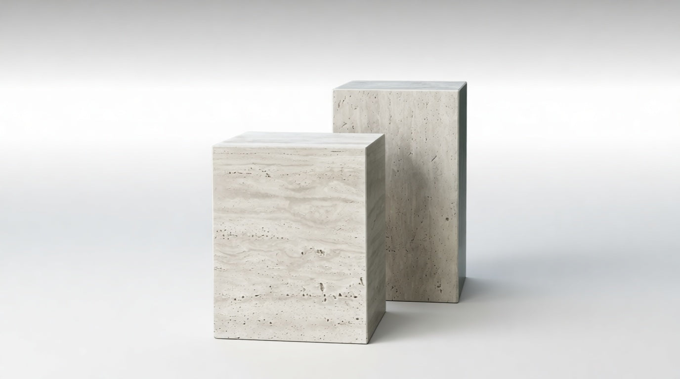 Weincut - Travertine Decorative Double Modern Side Table