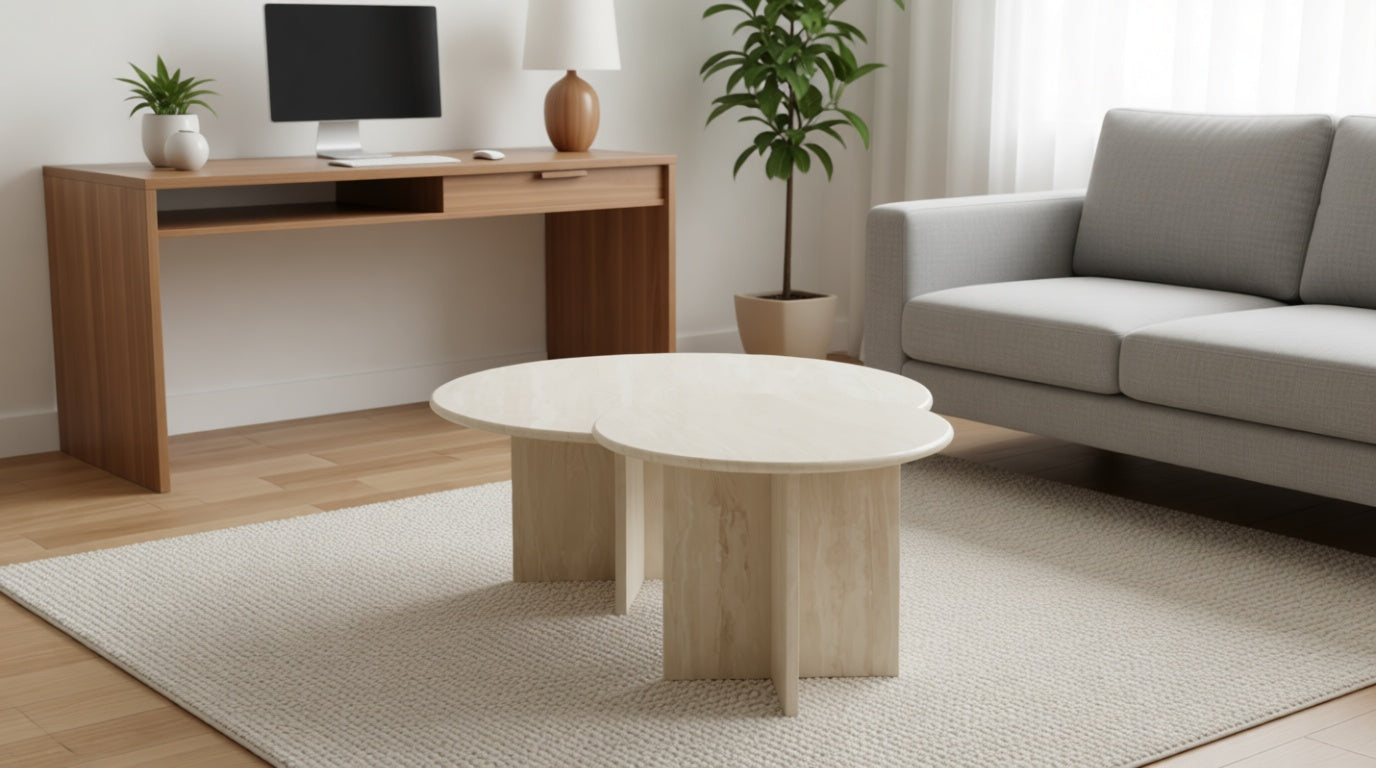 Dual - Natural Travertine Marble Coffee Table Set of 2 Marble Coffee Tables