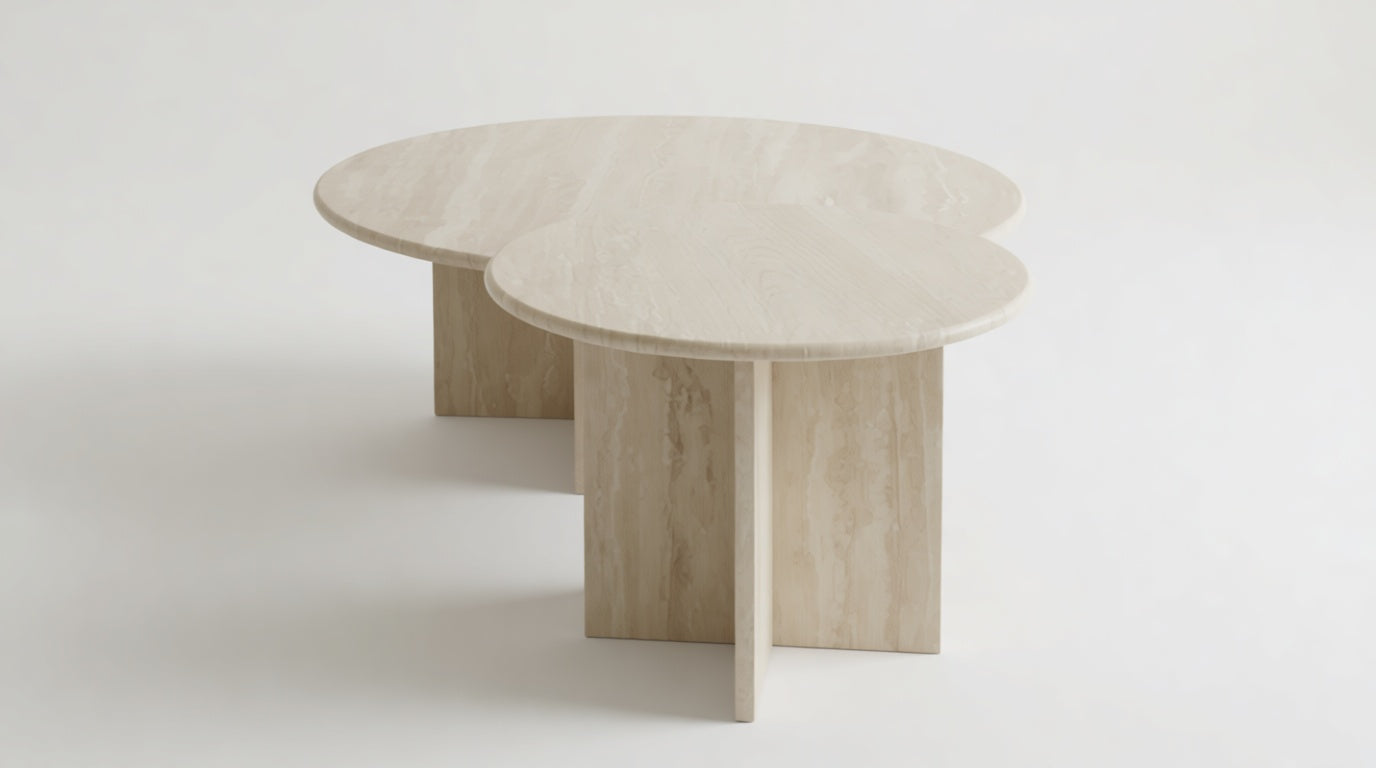 Dual - Natural Travertine Marble Coffee Table Set of 2 Marble Coffee Tables