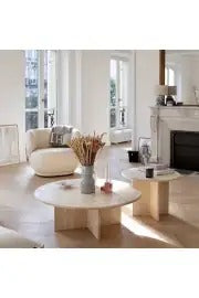 Dual - Doğal Traverten Mermer Orta Sehpa 2li Mermer Orta Sehpa