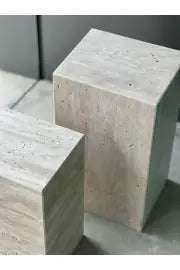 Weincut - Traverten Dekoratif İkili Modern Yan Sehpa