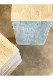 Weincut - Traverten Dekoratif İkili Modern Yan Sehpa