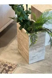 Weincut - Traverten Dekoratif İkili Modern Yan Sehpa