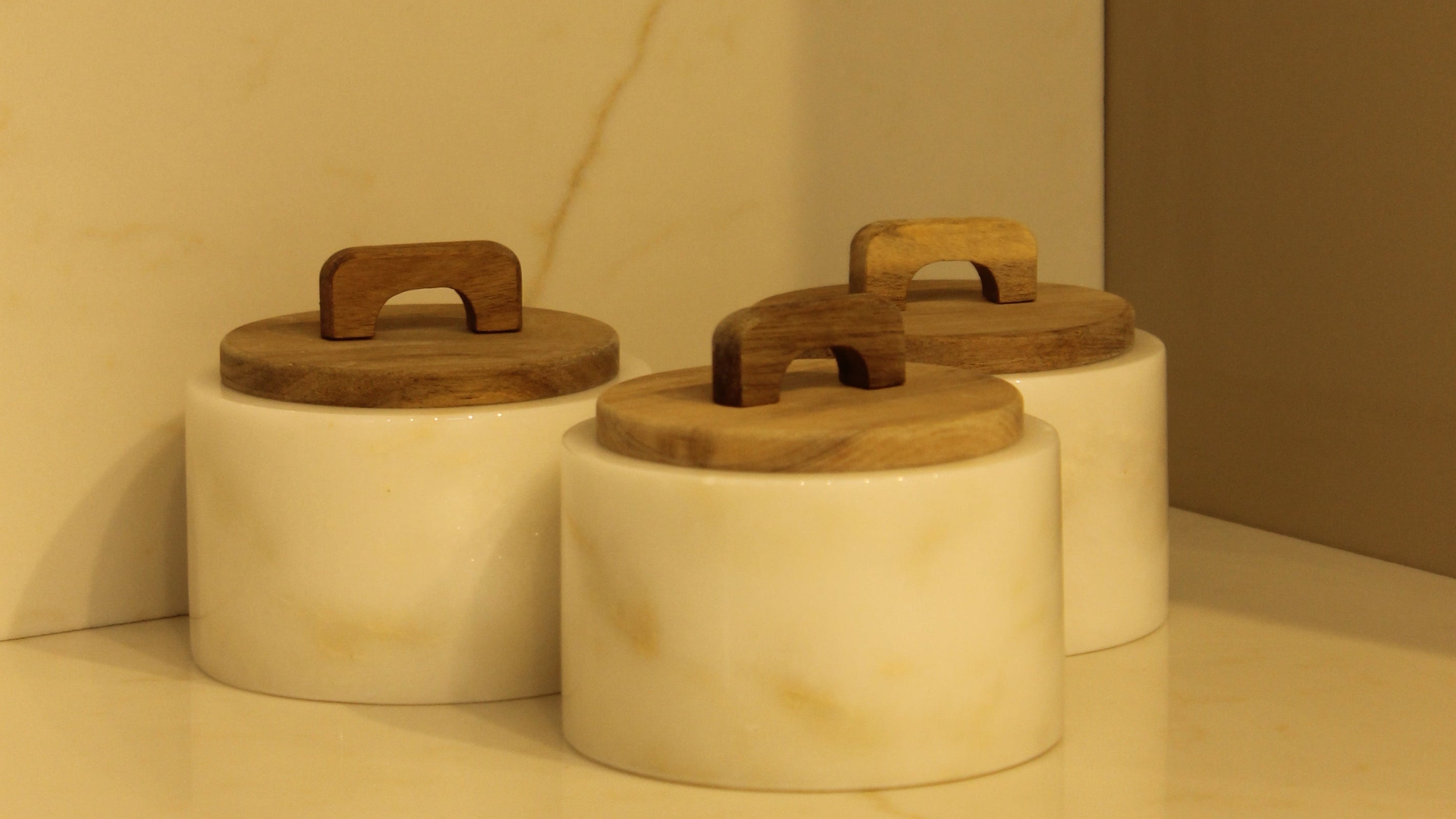 Marble Spice Jar Set with Wooden Lid 