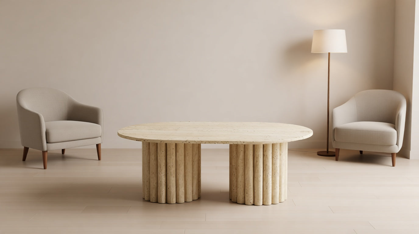 Ephesus - Natural Travertine Coffee Table | Antique Travertine Legs