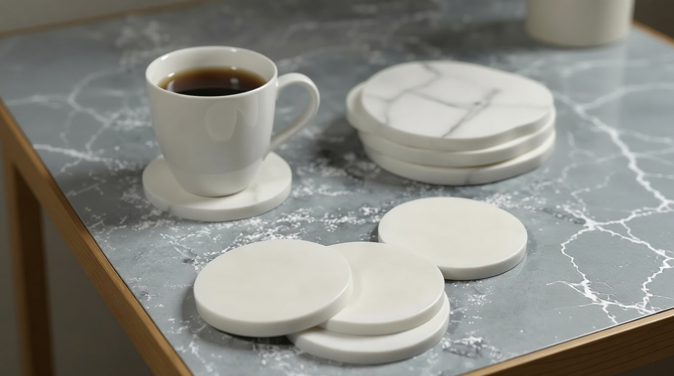 Set of 4 White Marble Coasters
