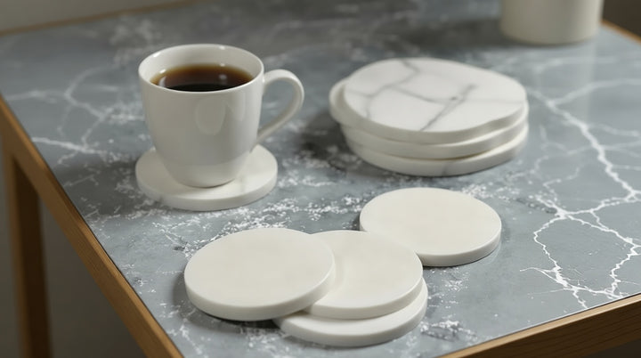 Set of 4 White Marble Coasters