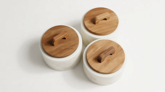 Marble Spice Jar Set with Wooden Lid 