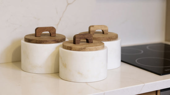 Marble Spice Jar Set with Wooden Lid 