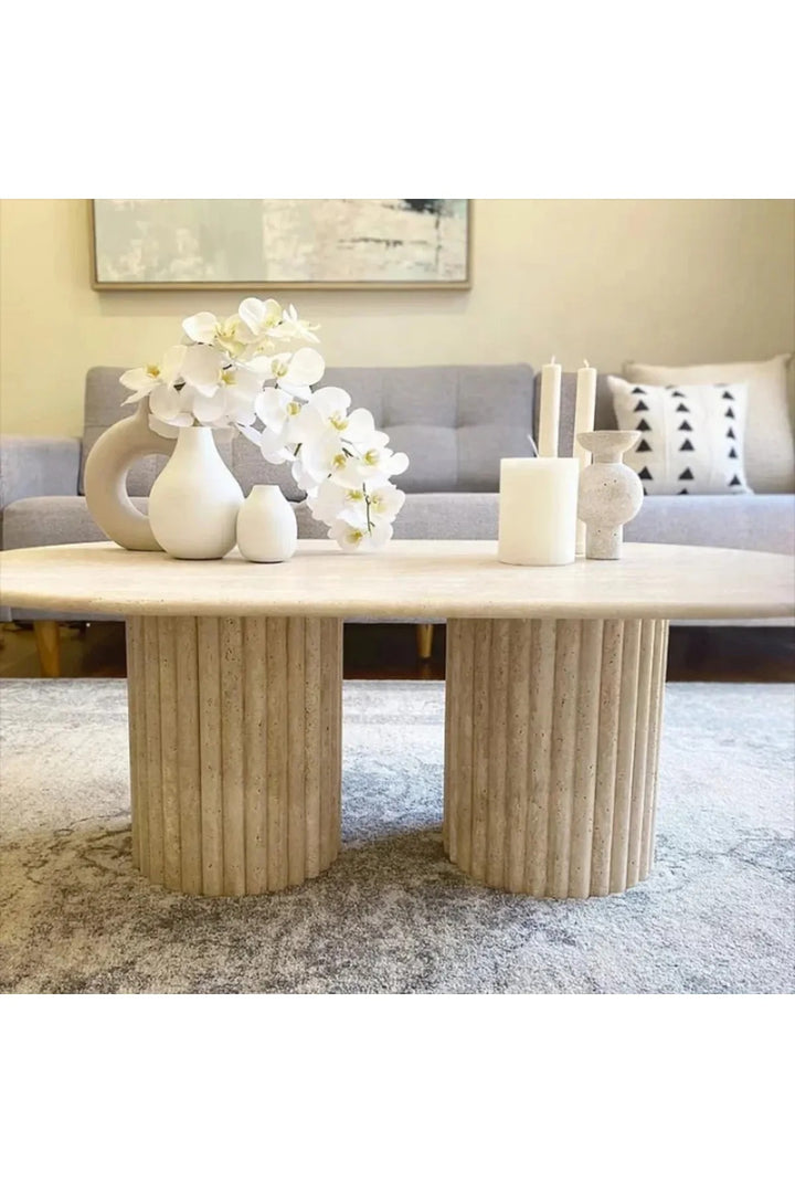 Efes - Doğal Traverten Orta Sehpa | Antik Traverten Ayaklı